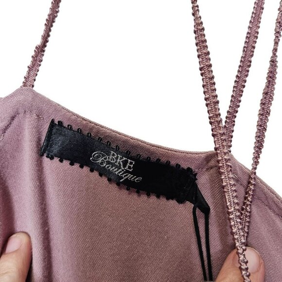 BKE Boutique NWT Women's Cold Shoulder Lace-Up Top M‎ Bamboo Rayon Blend Mauve - Picture 8 of 14
